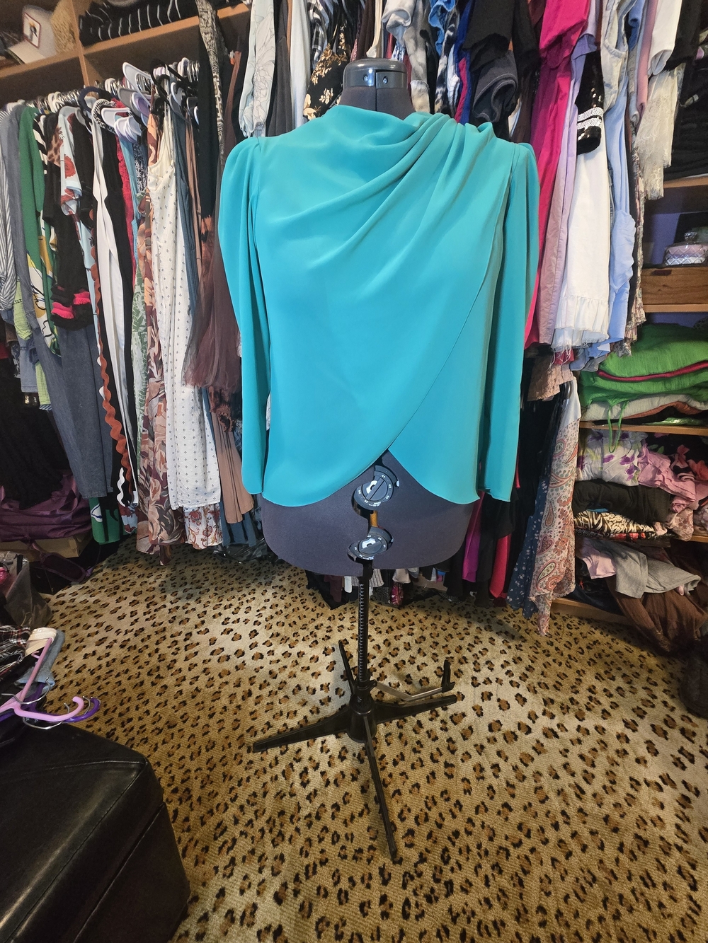 Vintage Sears Teal Draped Long-Sleeve Blouse